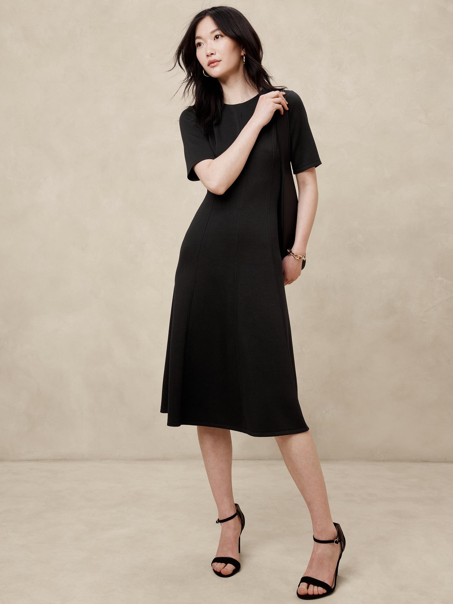 soft touch scuba seamed midi dress