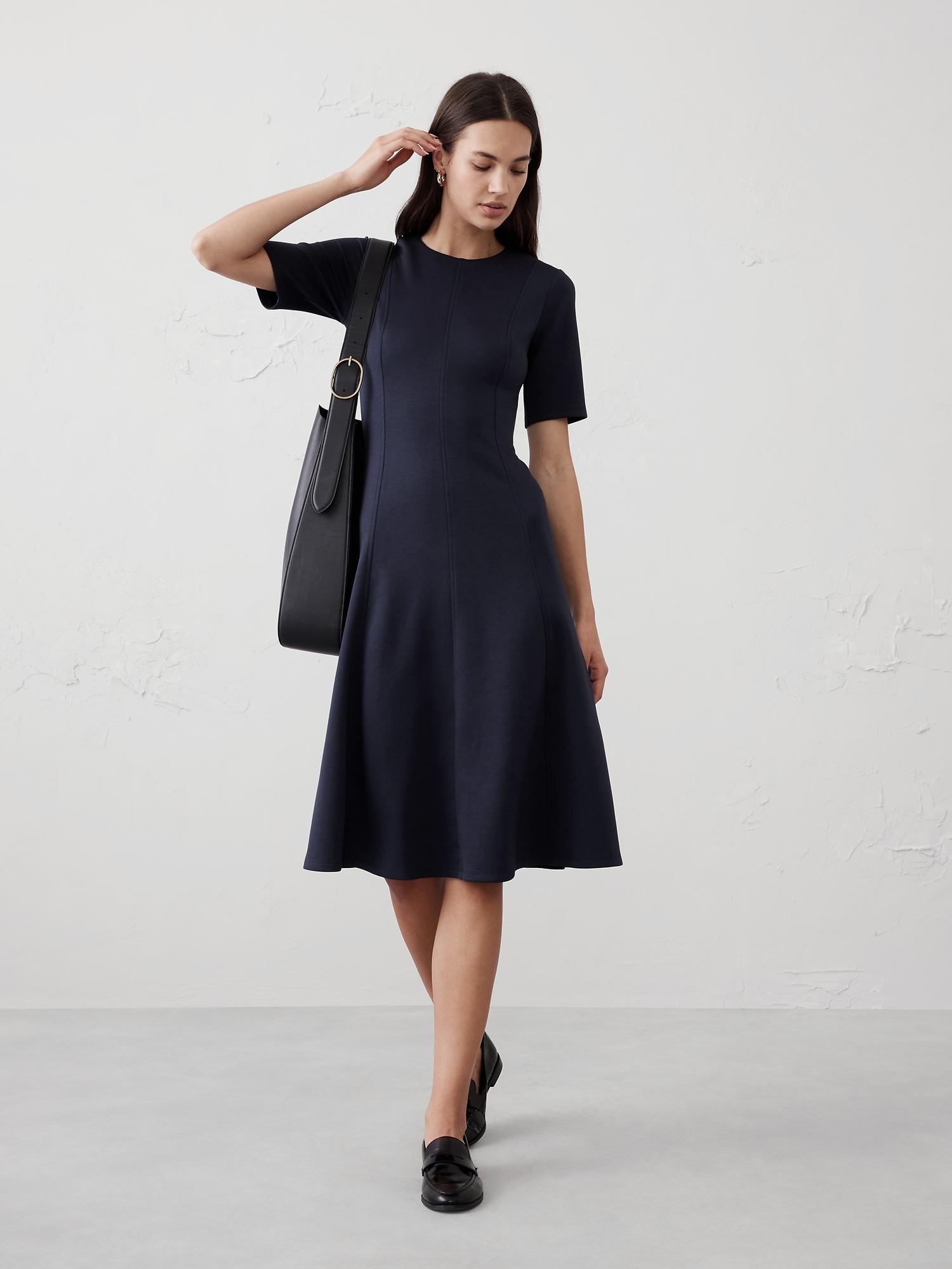 soft touch scuba seamed midi dress