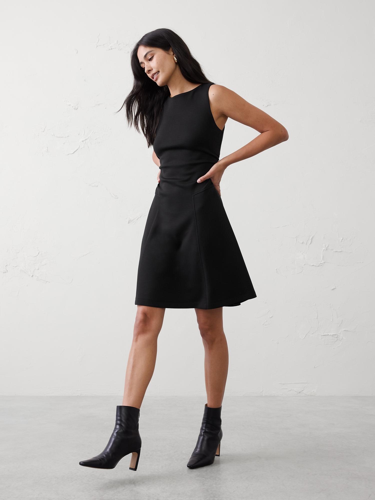 soft touch shirred-waist knee-length dress