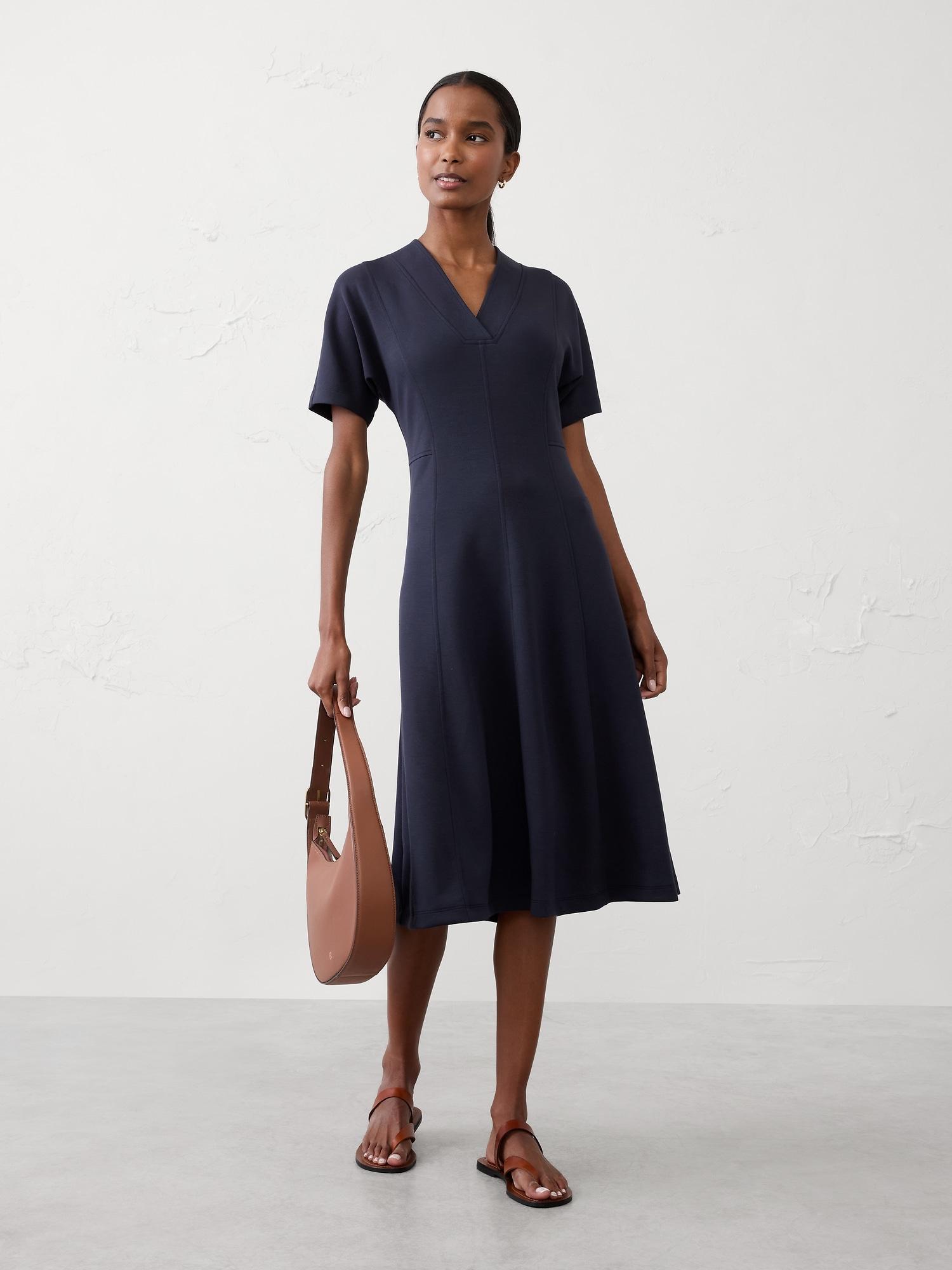 soft touch v-neck midi dress
