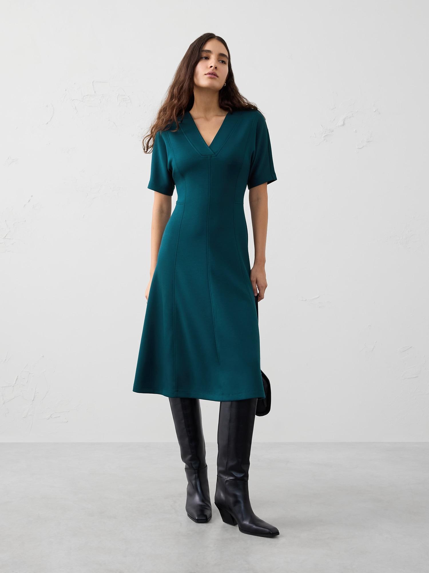 soft touch v-neck midi dress