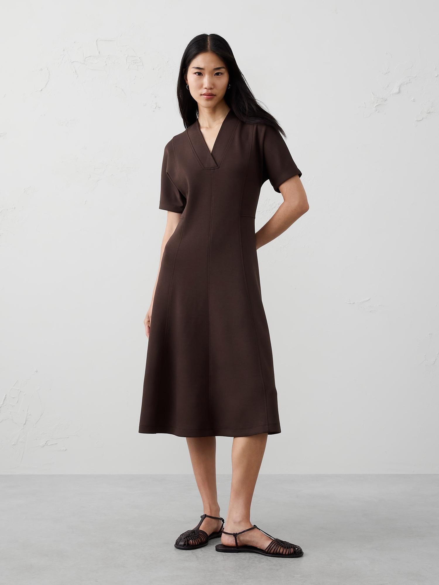 soft touch v-neck midi dress