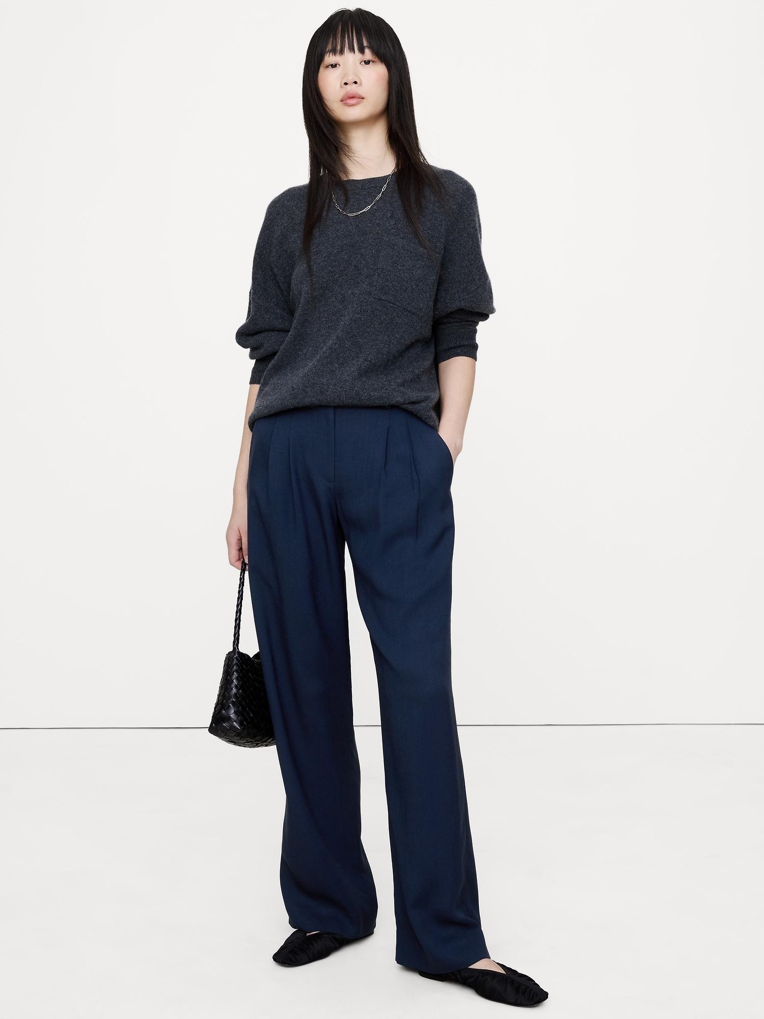 soho mid-rise pleated wide-leg drapey twill pant