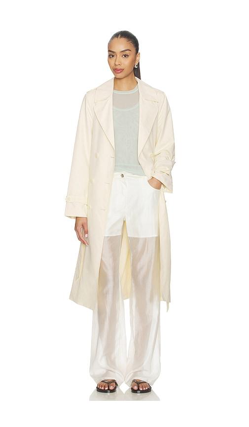 soia & kyo blaire packable trench coat in cream.