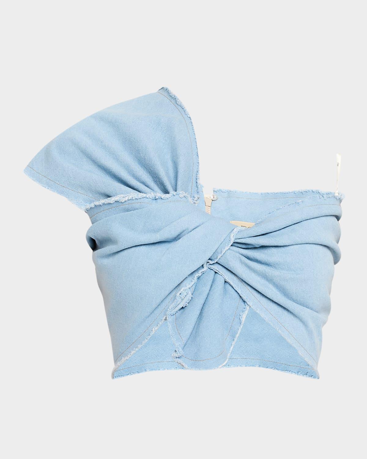 sol chambray twist-front crop top