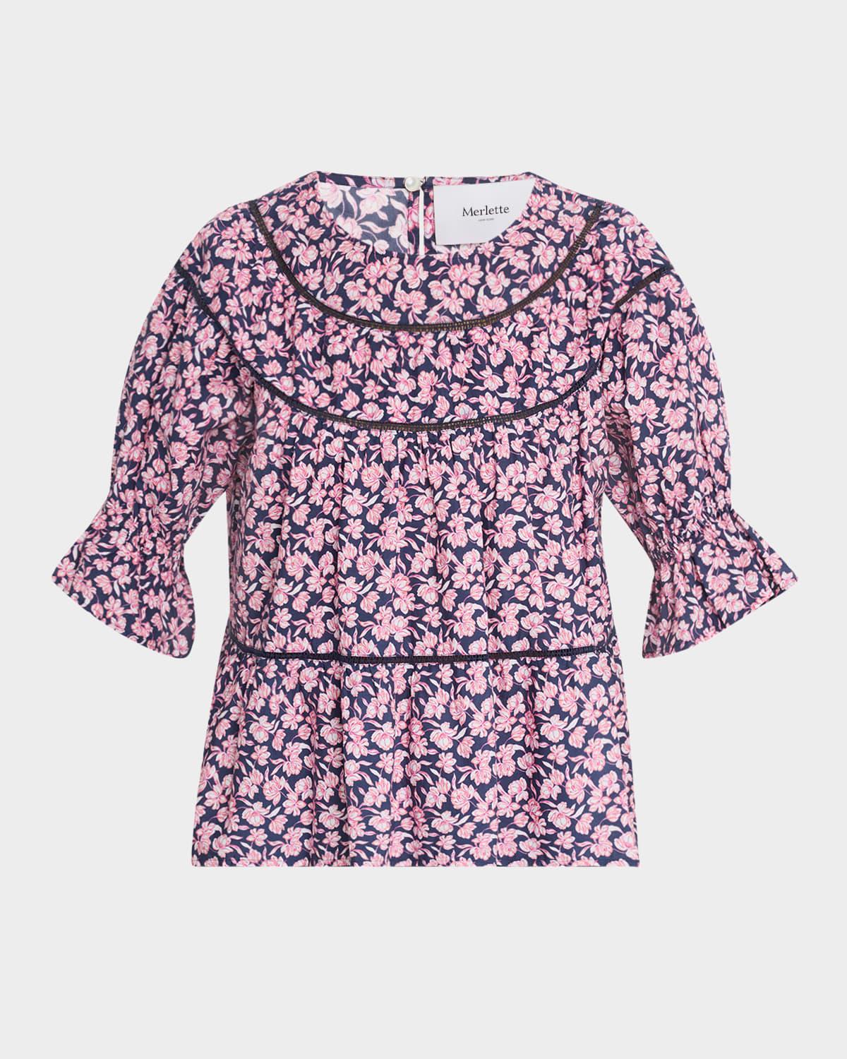 sol ruched floral-print cotton blouse