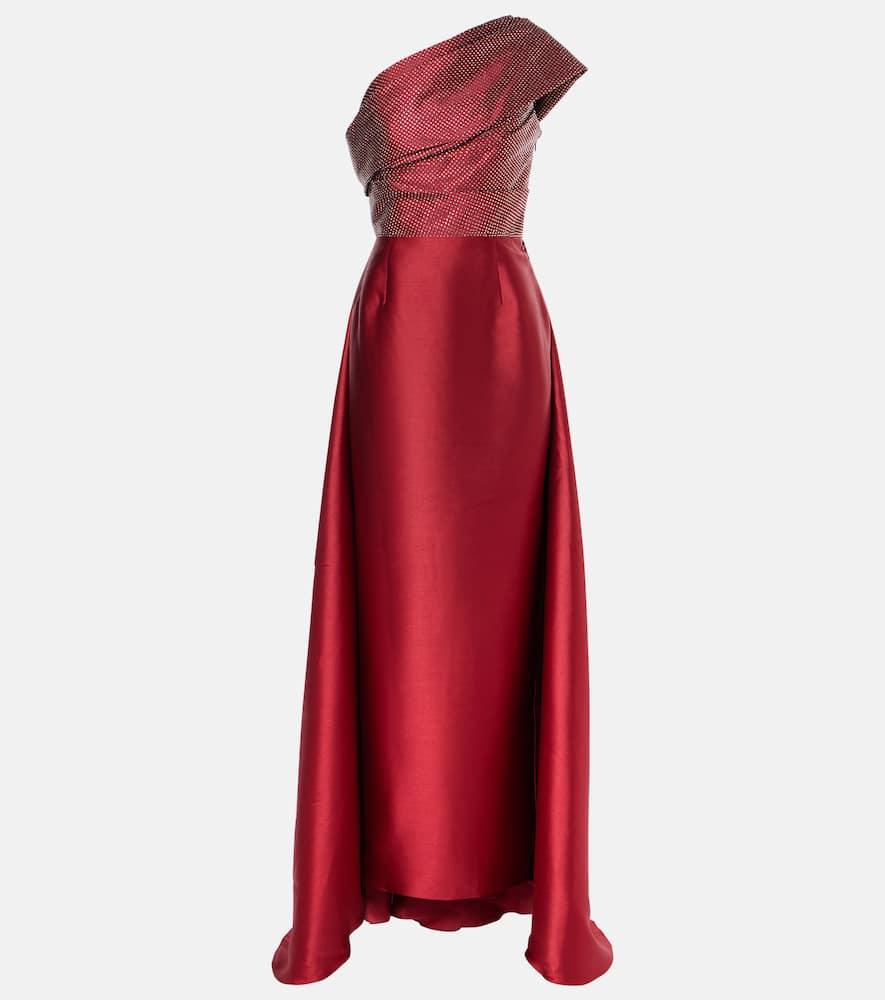 solace london alba embellished draped satin gown