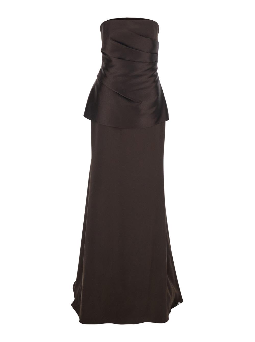 solace london alia maxi dress - brown - long dress with v-neck and long sleeves - made of polyester - women