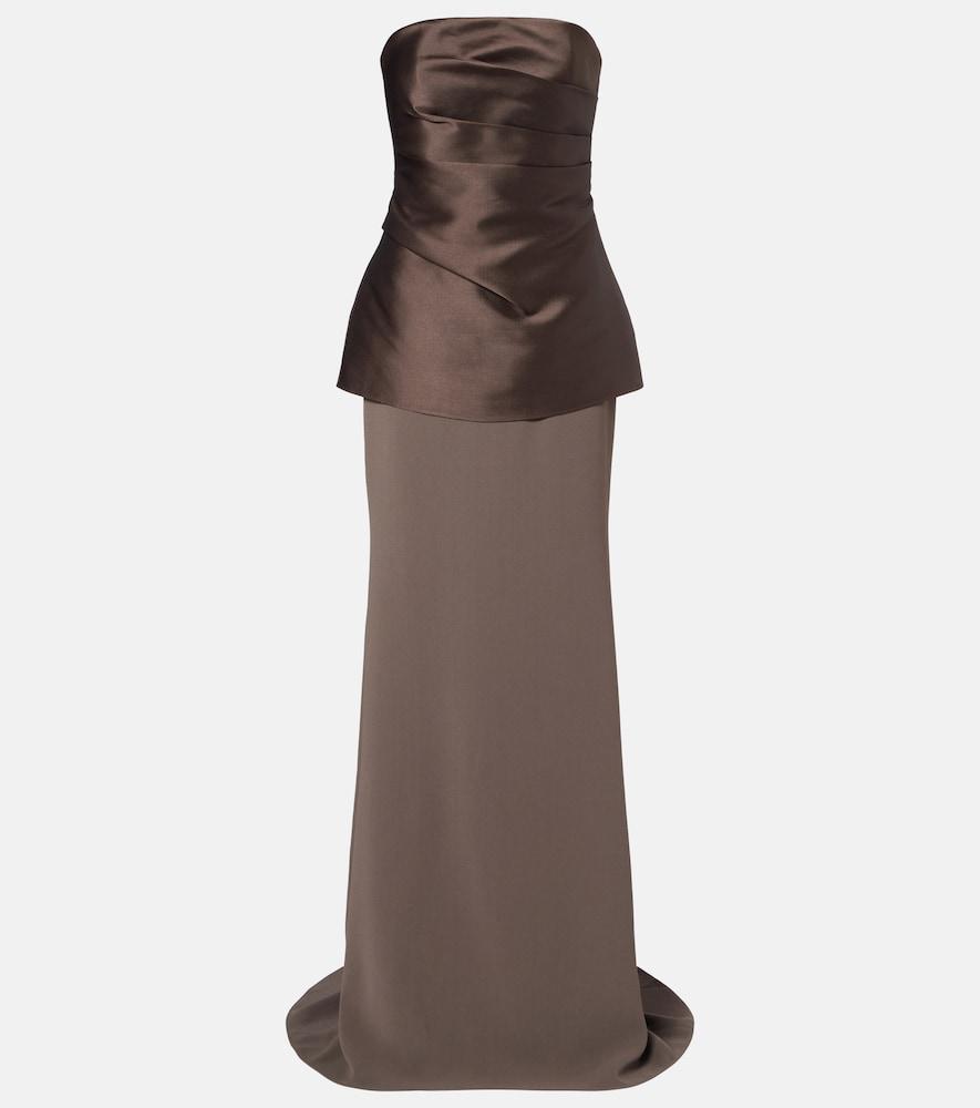 solace london alia strapless satin and crêpe gown