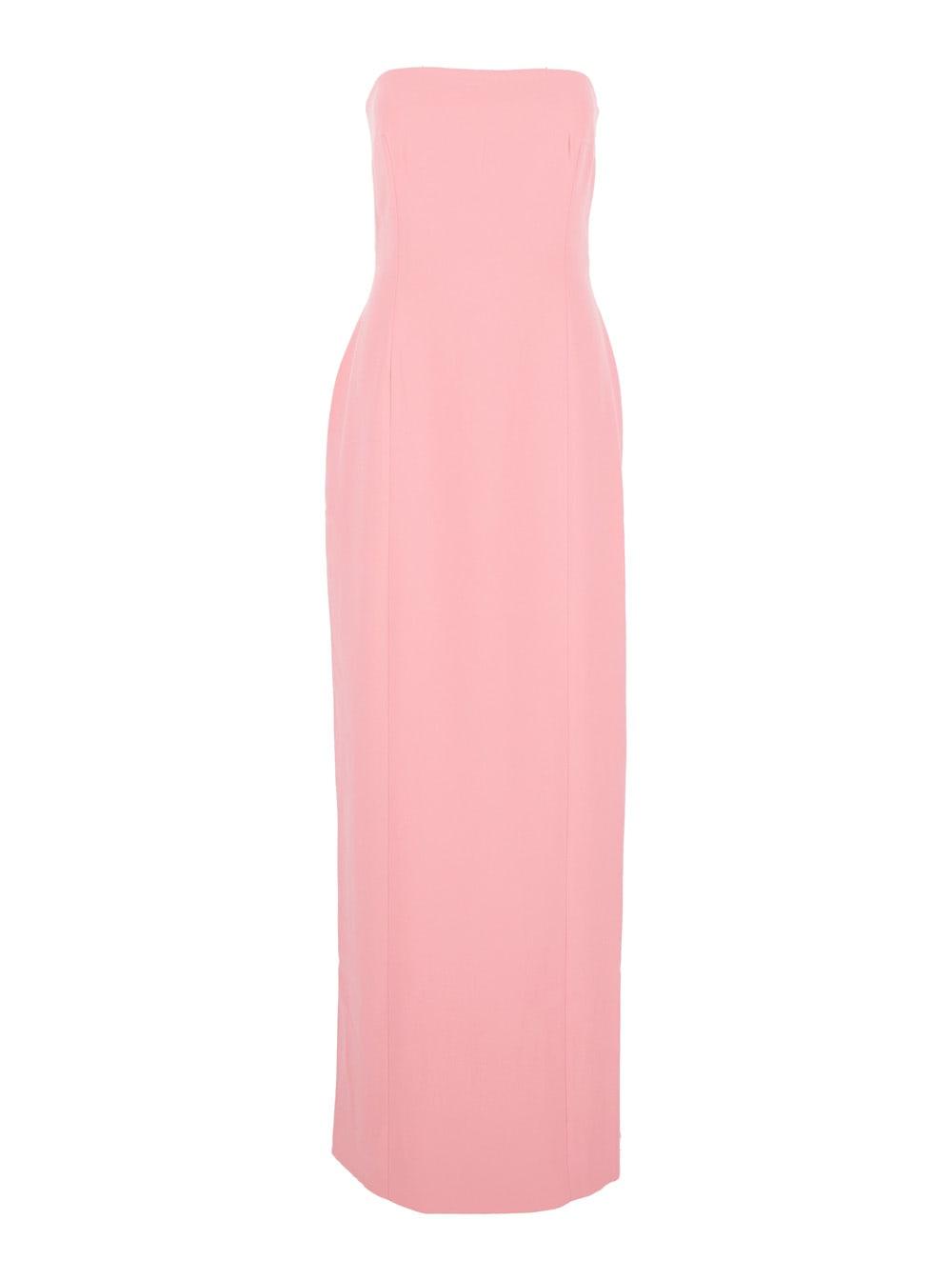 solace london anderson pink long dress with bare shoulder and back slit in twill woman