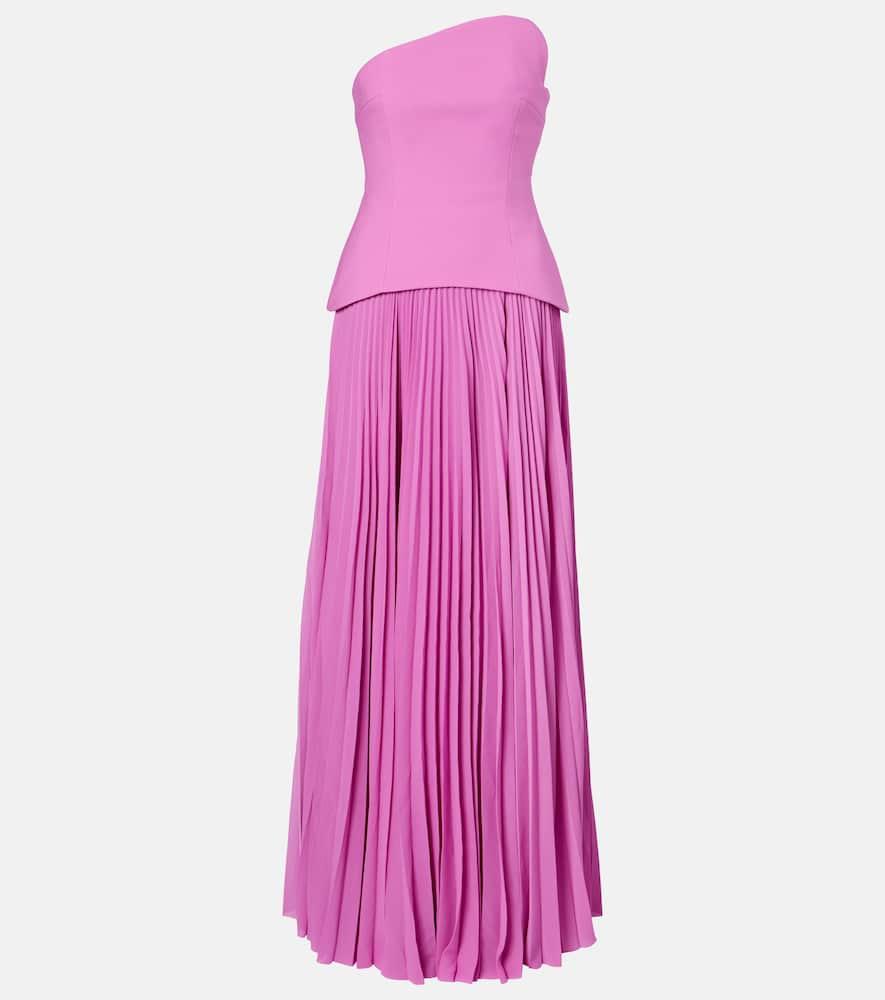 solace london britt pleated strapless gown