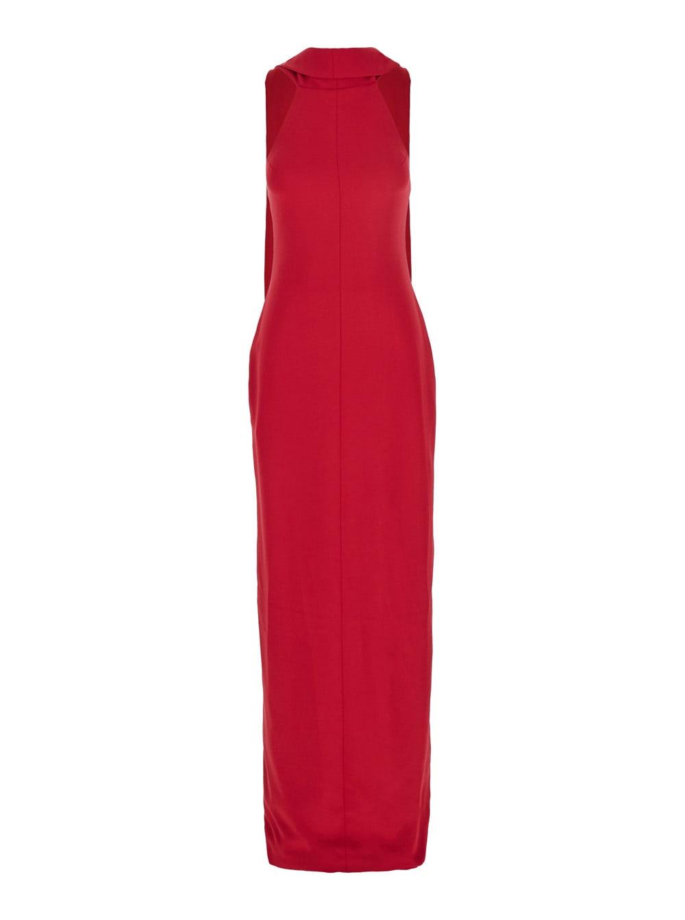 solace london emerson red sleeveless long dress with halterneck and attatched scarf