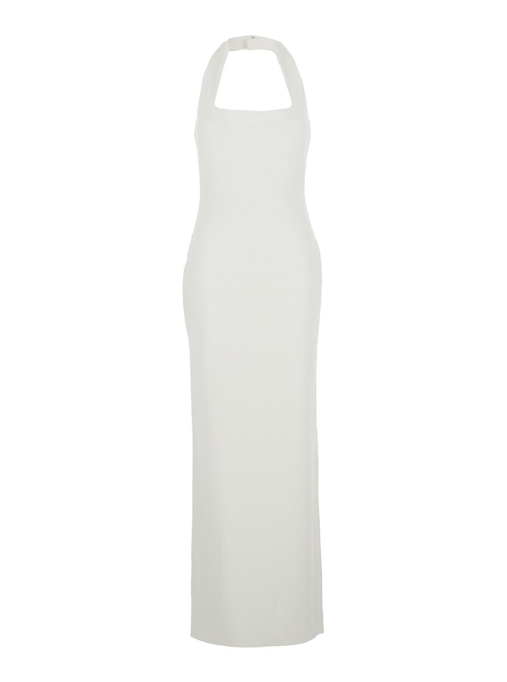 solace london ilona white long dress with square neckline in twill woman