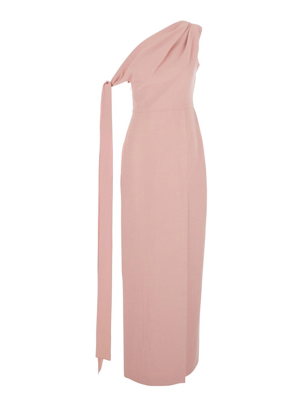 solace london irina pink one-shoulder long dress with draped neckline in fabric woman