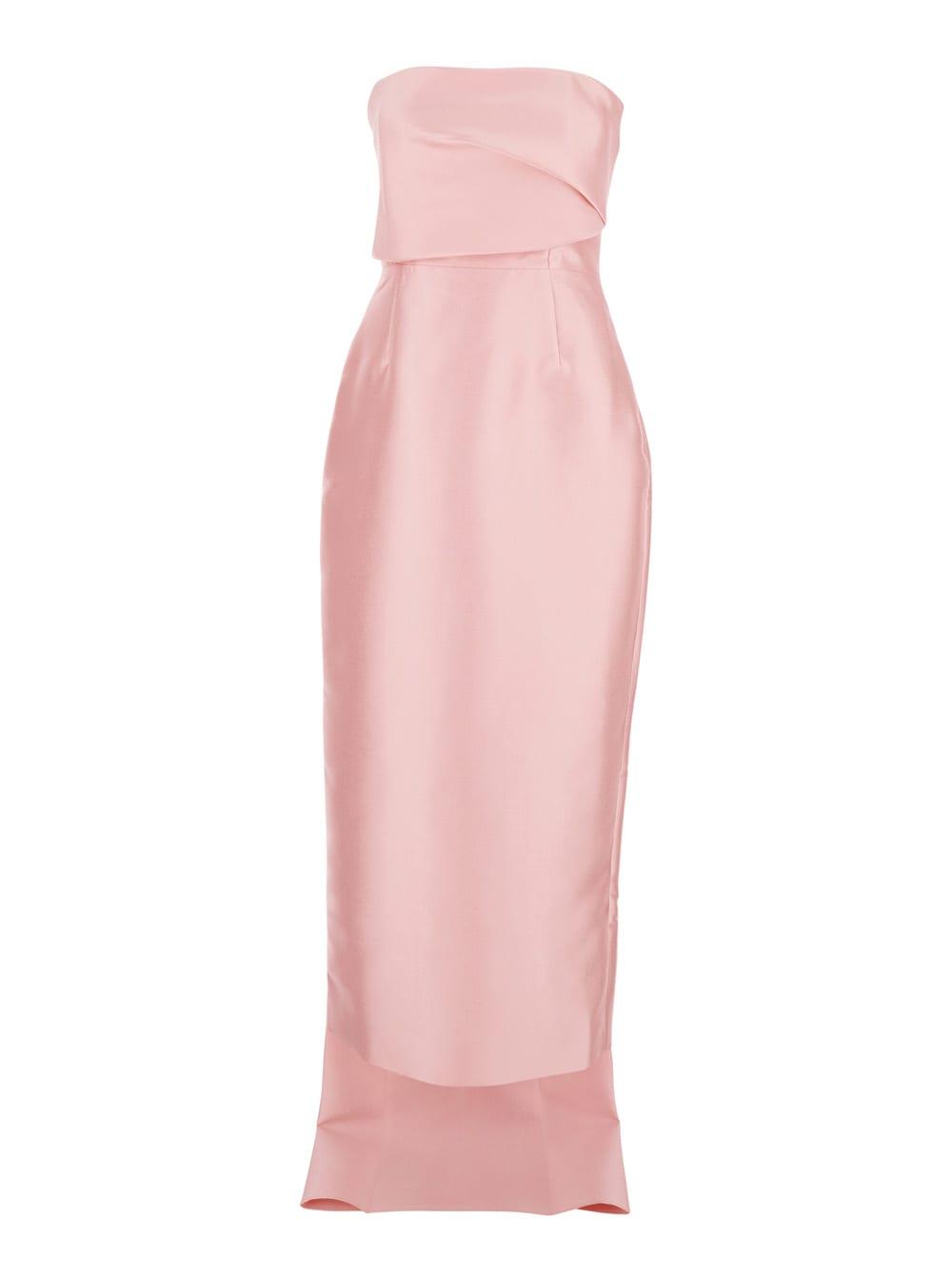 solace london kiki midaxi dress pink long dress with v-neck and pleated details in polyester women