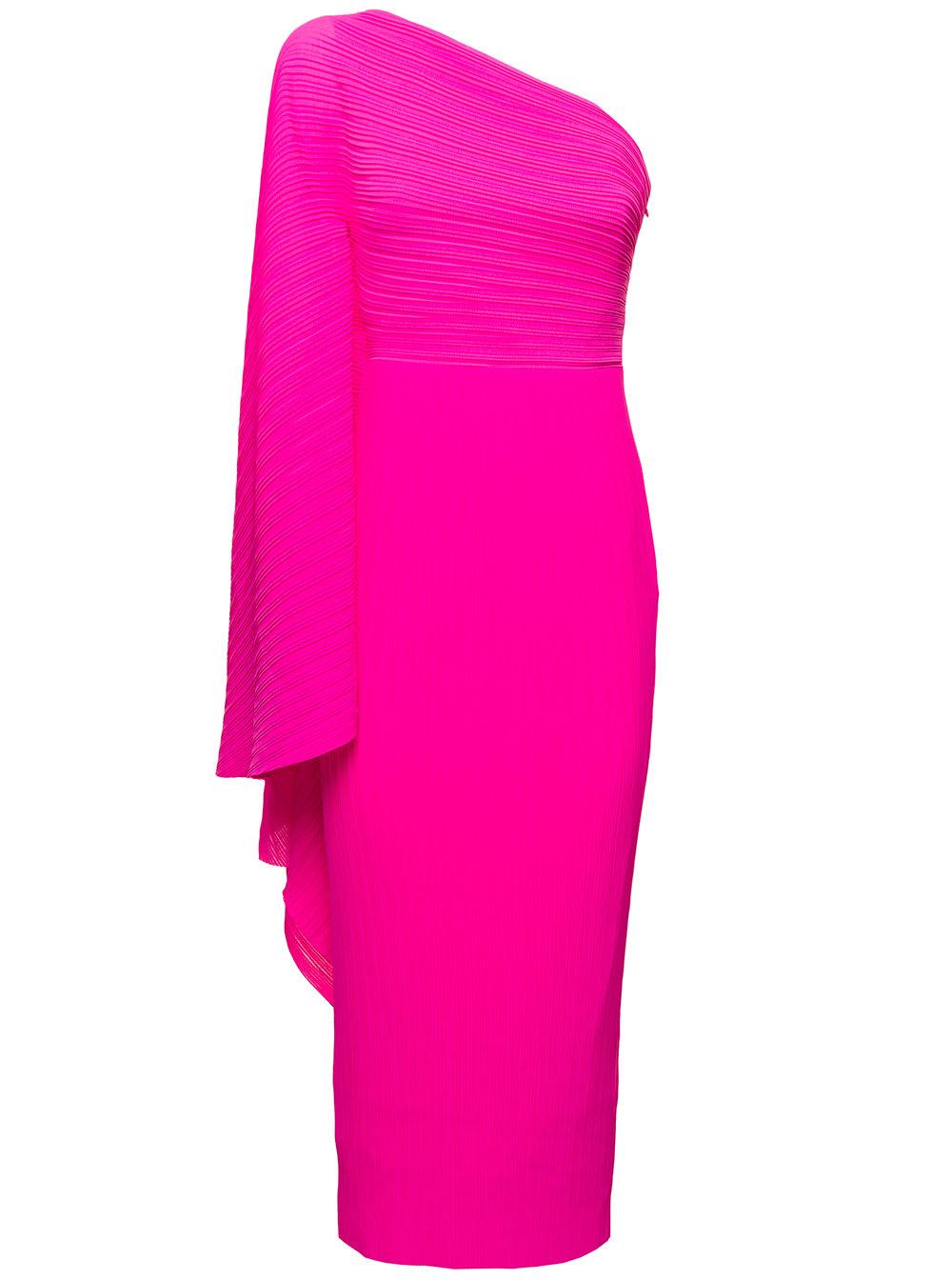 solace london lenna midi fuchsia one-shoulder dress in pleated fabric woman
