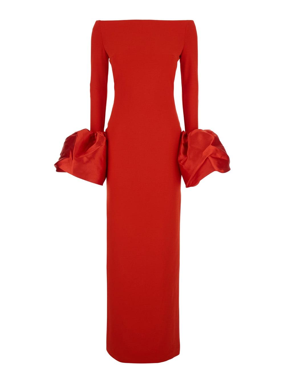 solace london talia maxi red dress with oversized cuffs in crepe woman