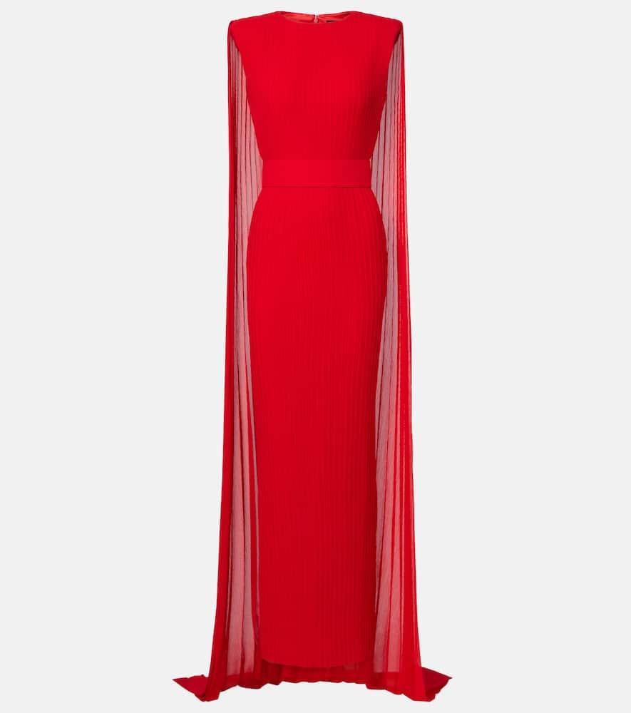 solace london tavia caped pleated gown