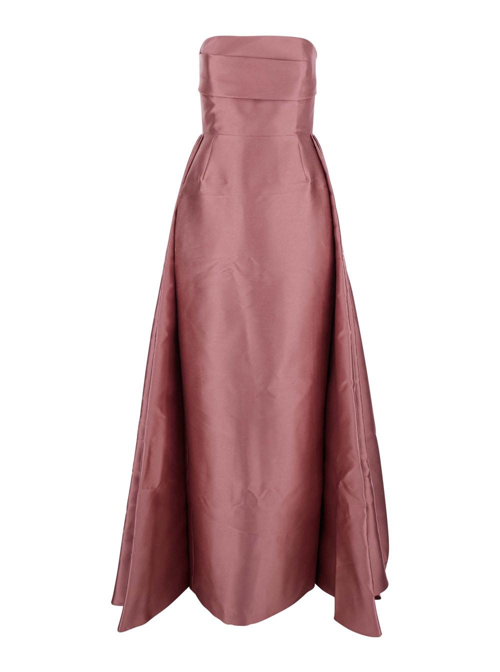 solace london tiffany pink long dress with draped details and flared skirt in twill woman