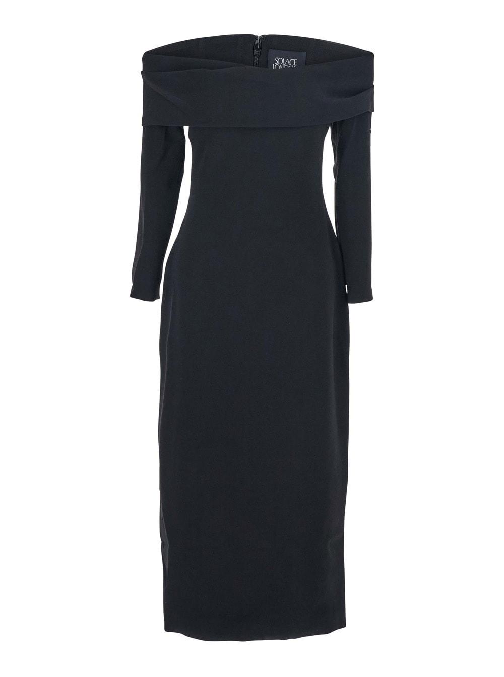 solace london yuni black dress with square neckline and back closure in fabric woman