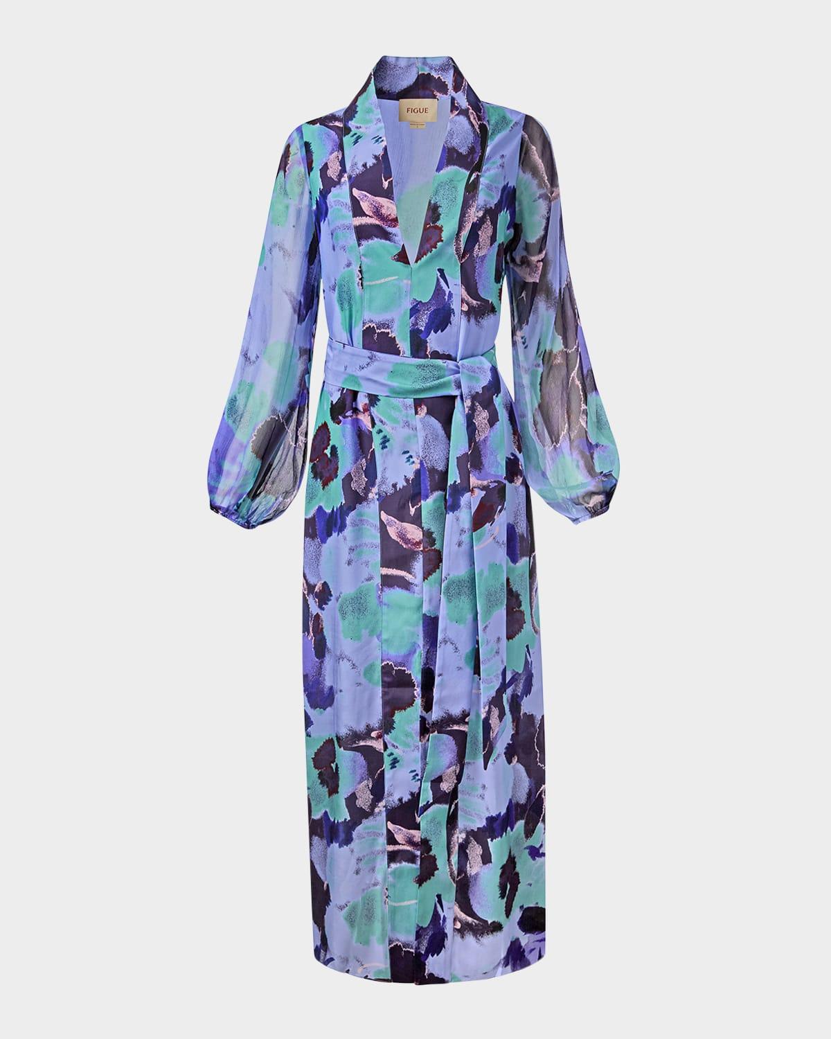 solana belted long-sleeve silk maxi dress