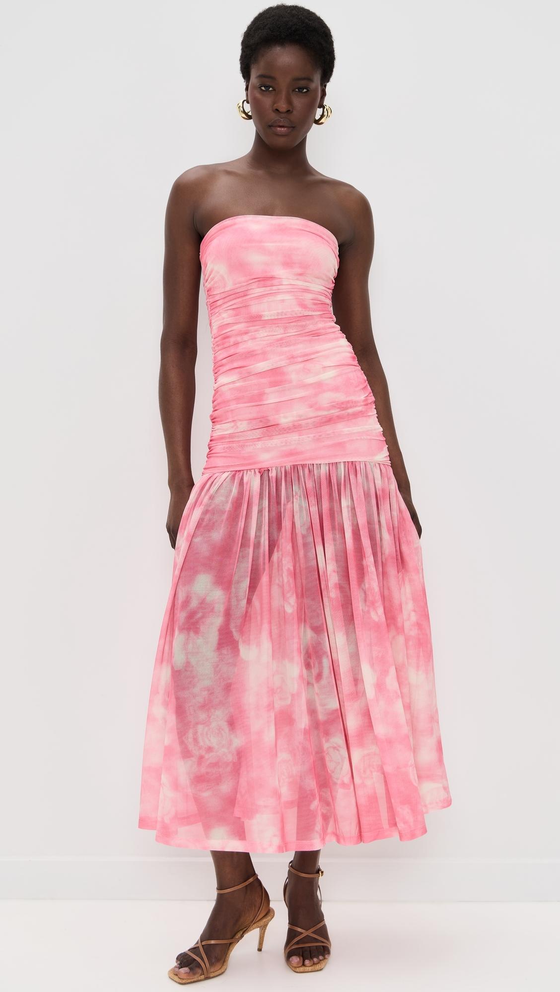 solana printed mesh dress