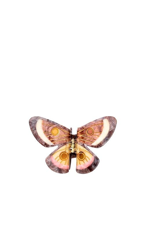 solar eclipse hand-painted emperor silk moth claw hair clip in brown.