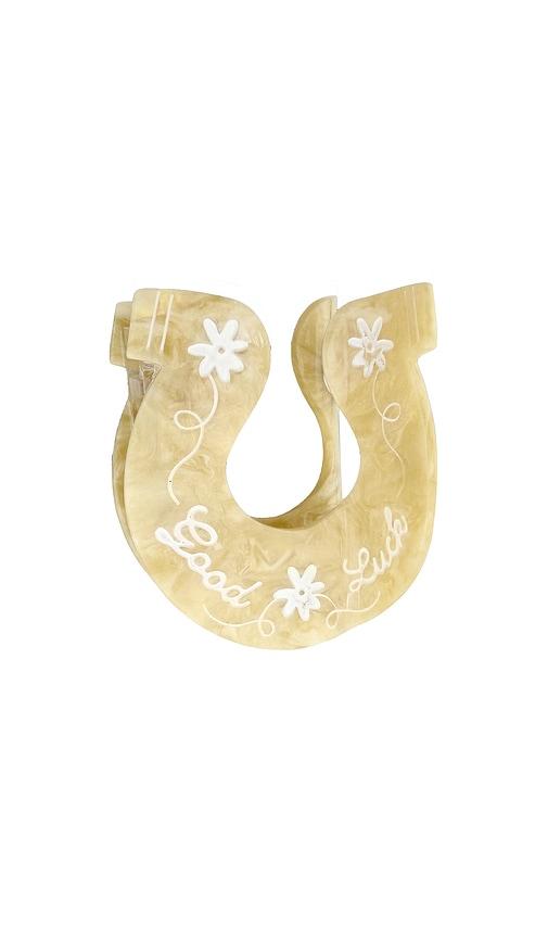 solar eclipse hand-painted good luck horseshoe claw hair clip in tan.