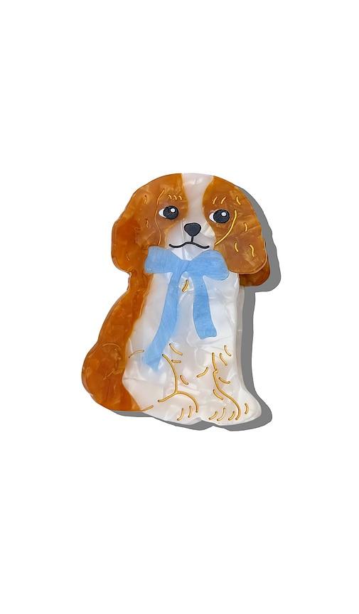 solar eclipse hand-painted king charles claw hair clip in brown.
