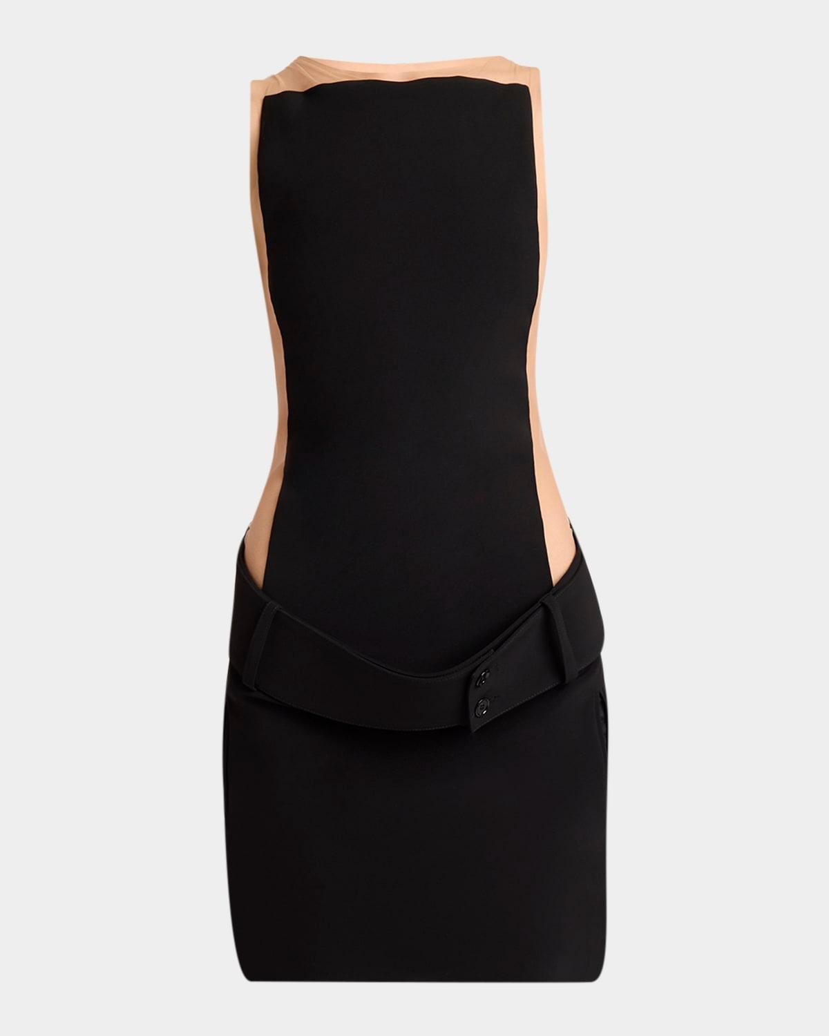 solar light sleeveless illusion mini dress