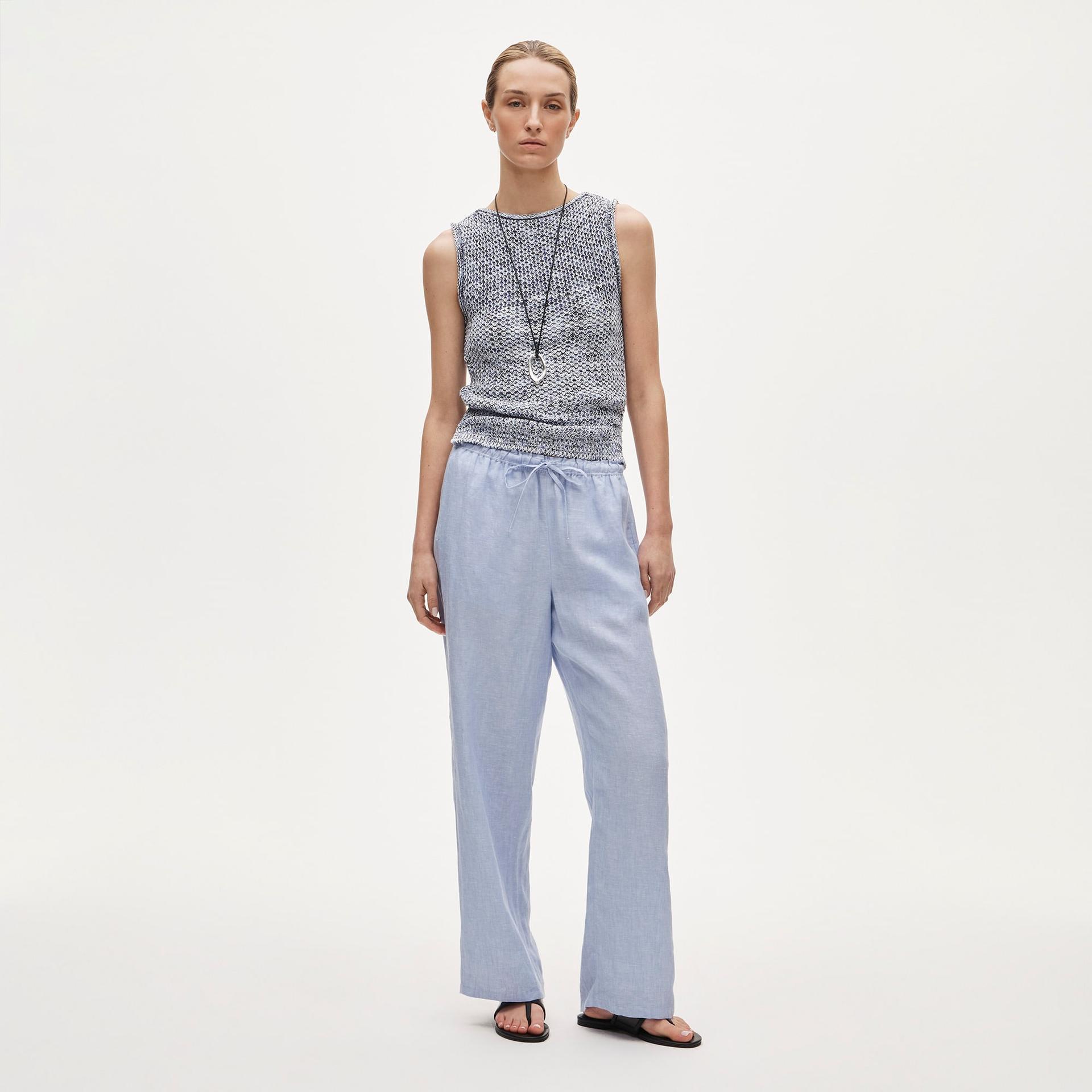 soleil pant in dot-print linen