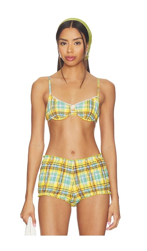 solid & striped the daphne bikini top in yellow,blue.