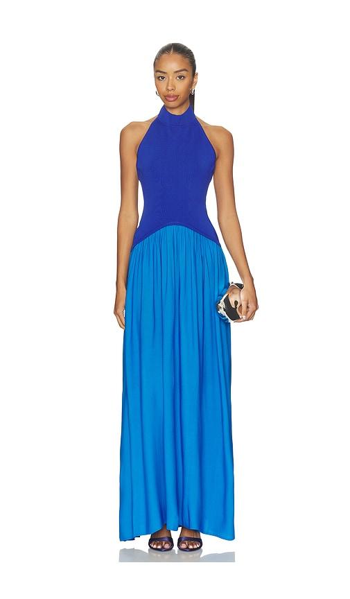 solid & striped the halter soglio dress in blue.