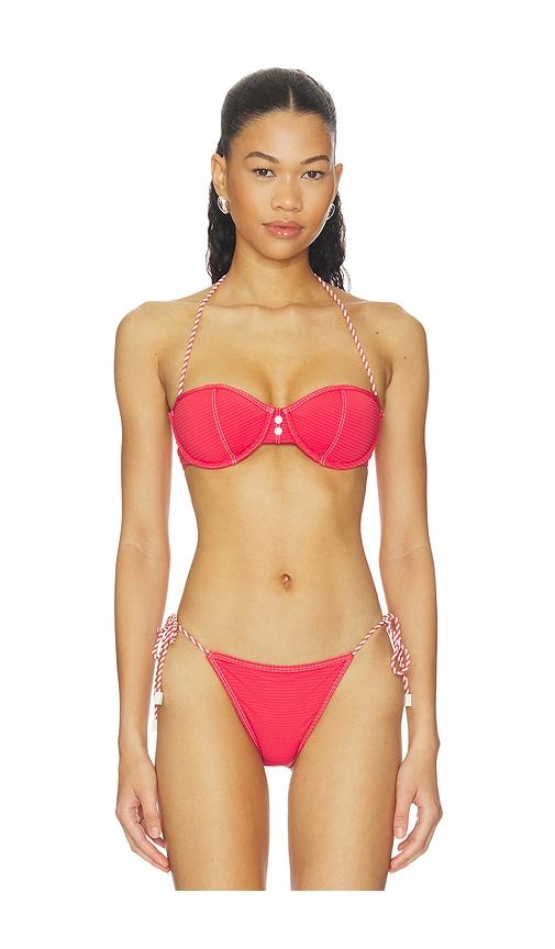 solid & striped the harlow bikini top in red.