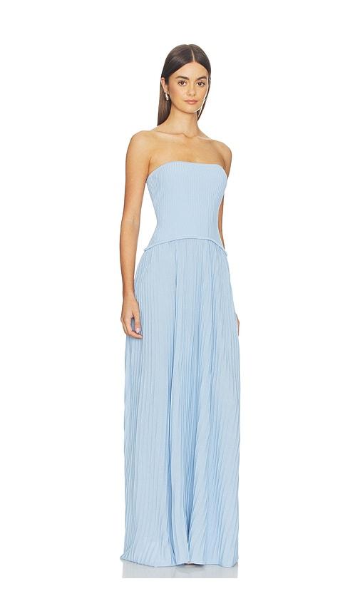 solid & striped the strapless soglio dress in blue.
