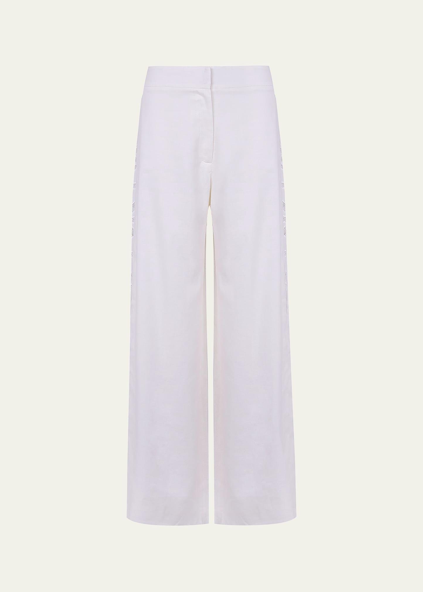 solid bree geometric embroidered pants