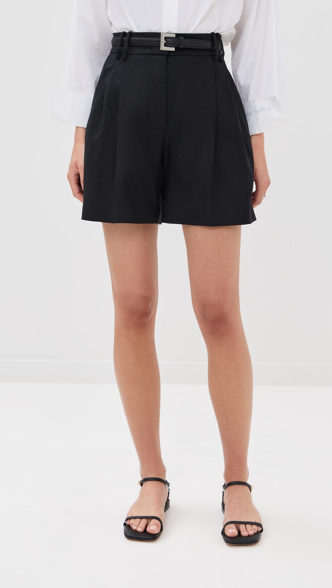 solid linen pleated shorts