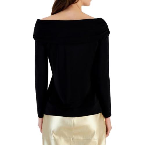 solid matte jersey ls off the shldr top anne black
