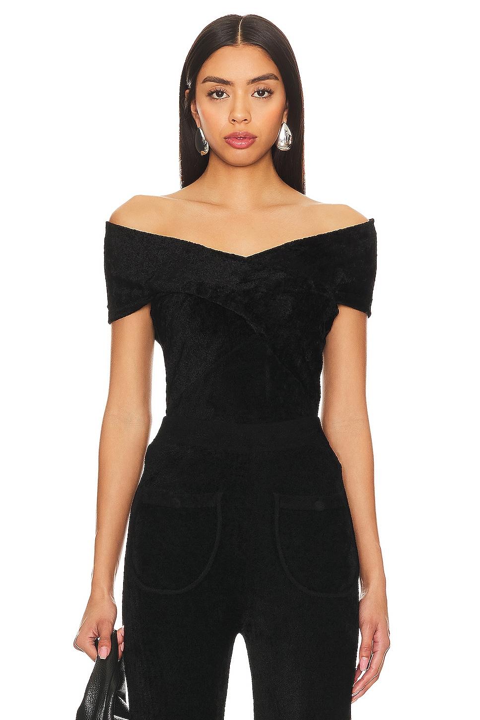solid velvet off shoulder crop