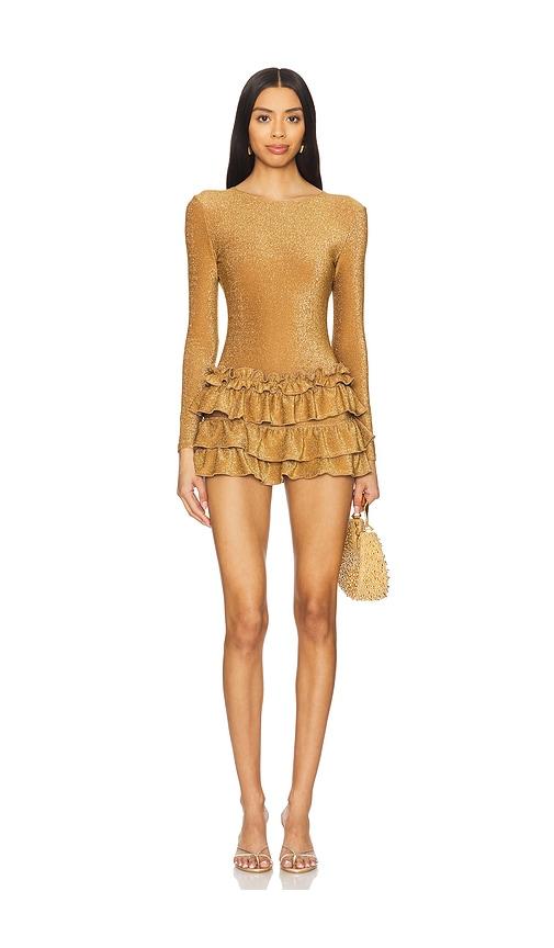 somebodee perfetta romper in metallic bronze.