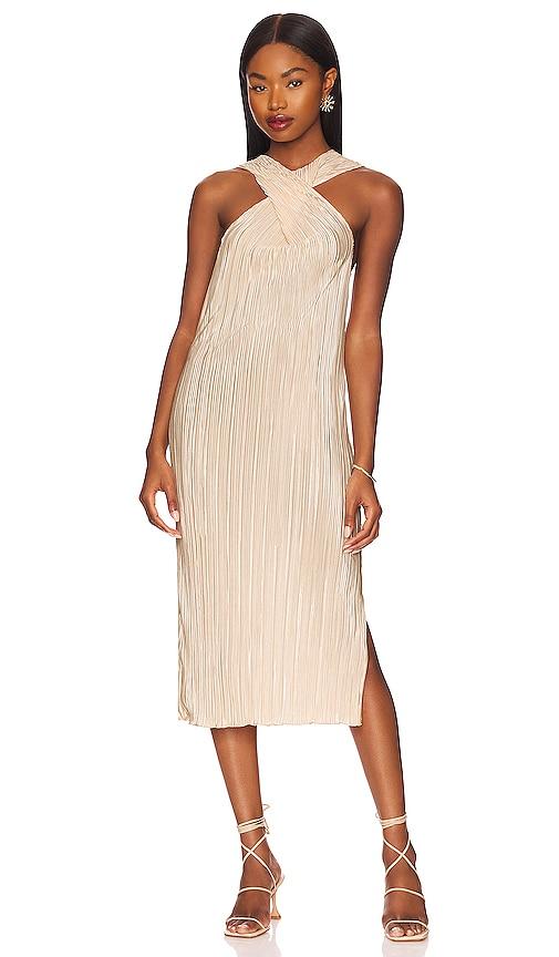 song of style nalani midi dress in beige.