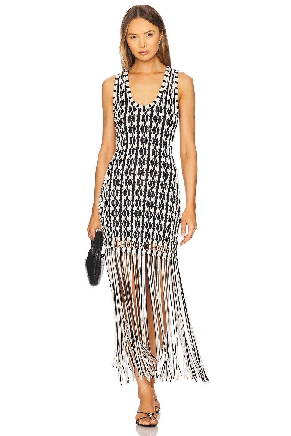 sonia tank dress in white & black multi