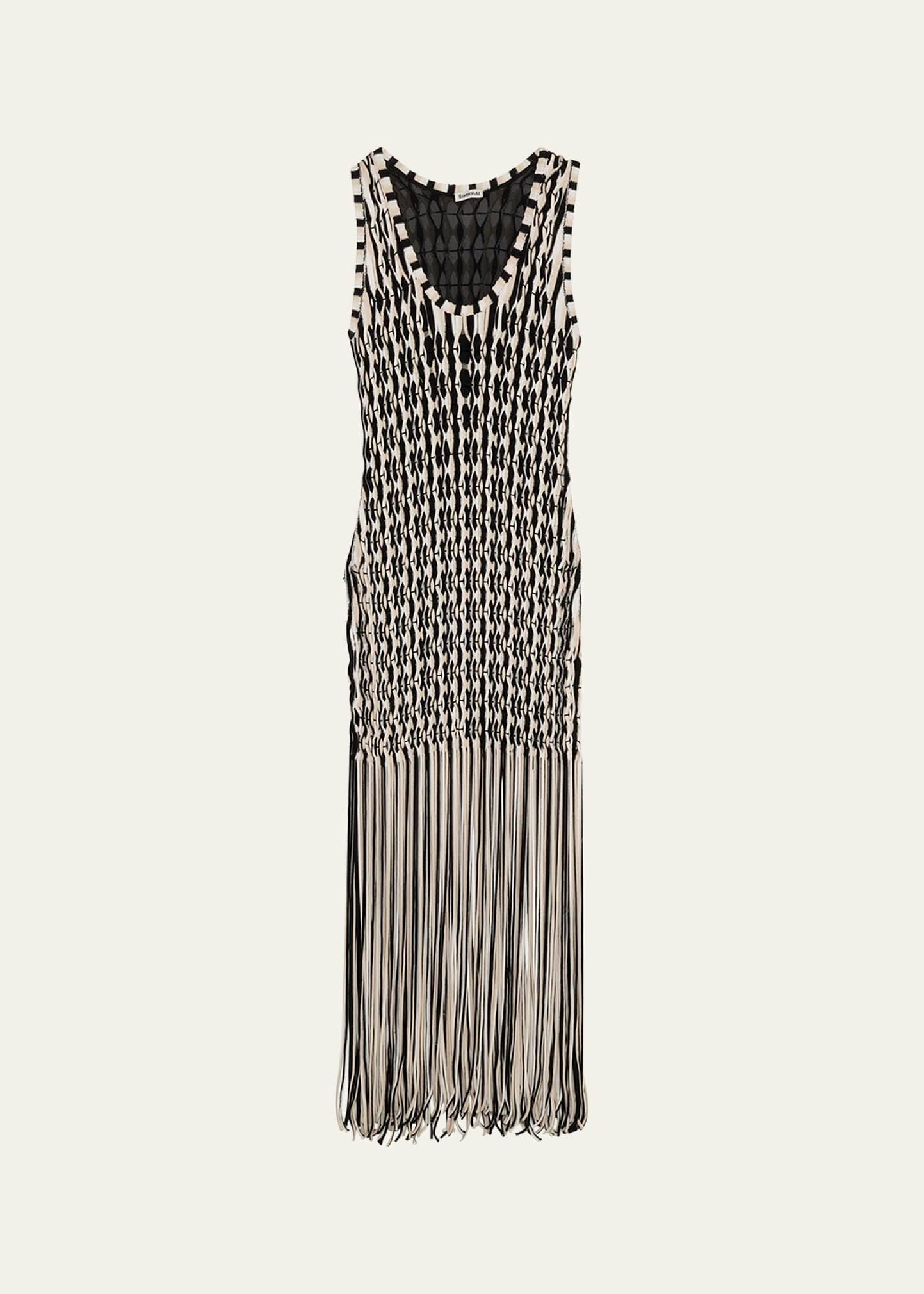 sonia woven fringe tank dress