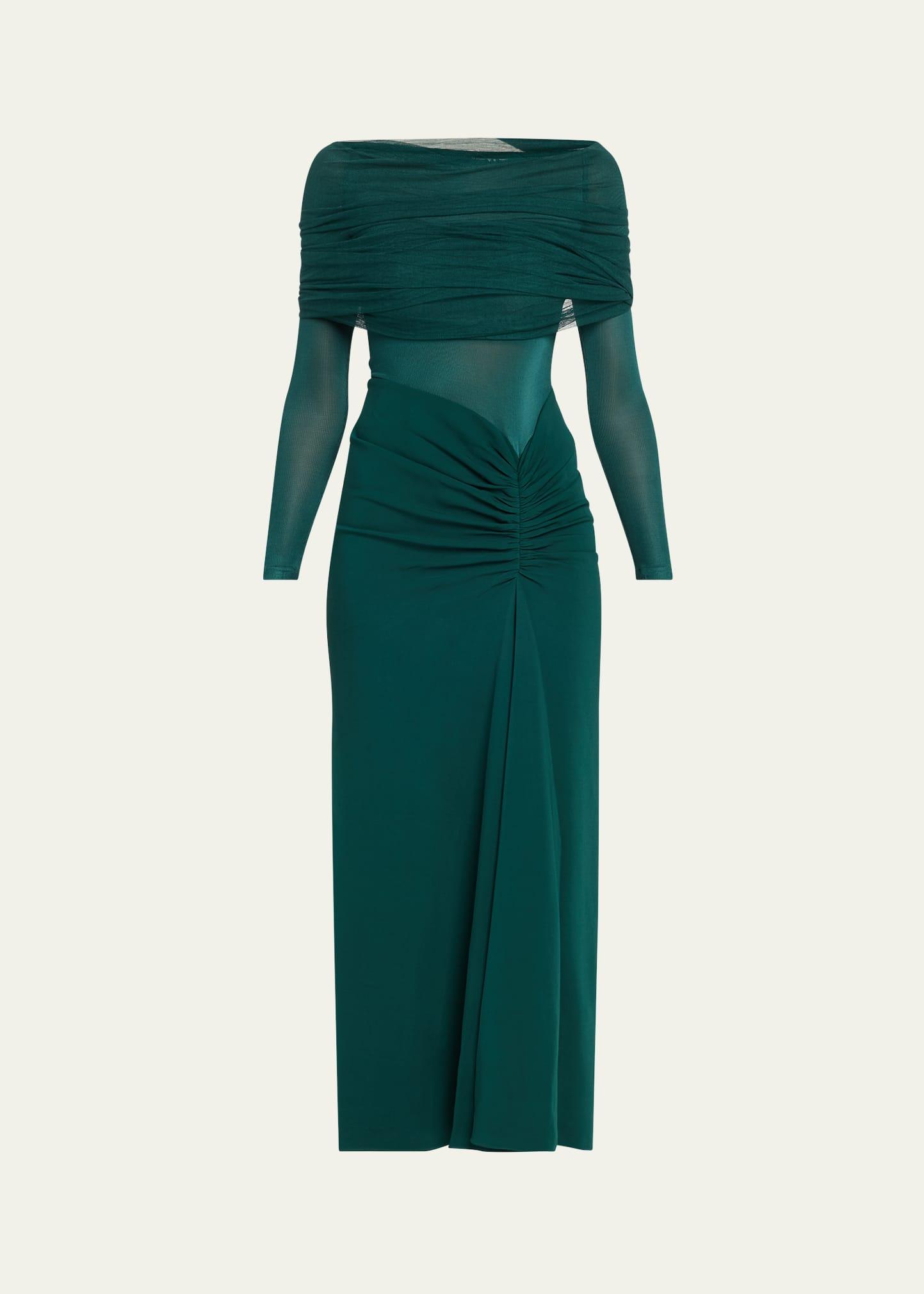 sonora veiled ruched off-shoulder dress