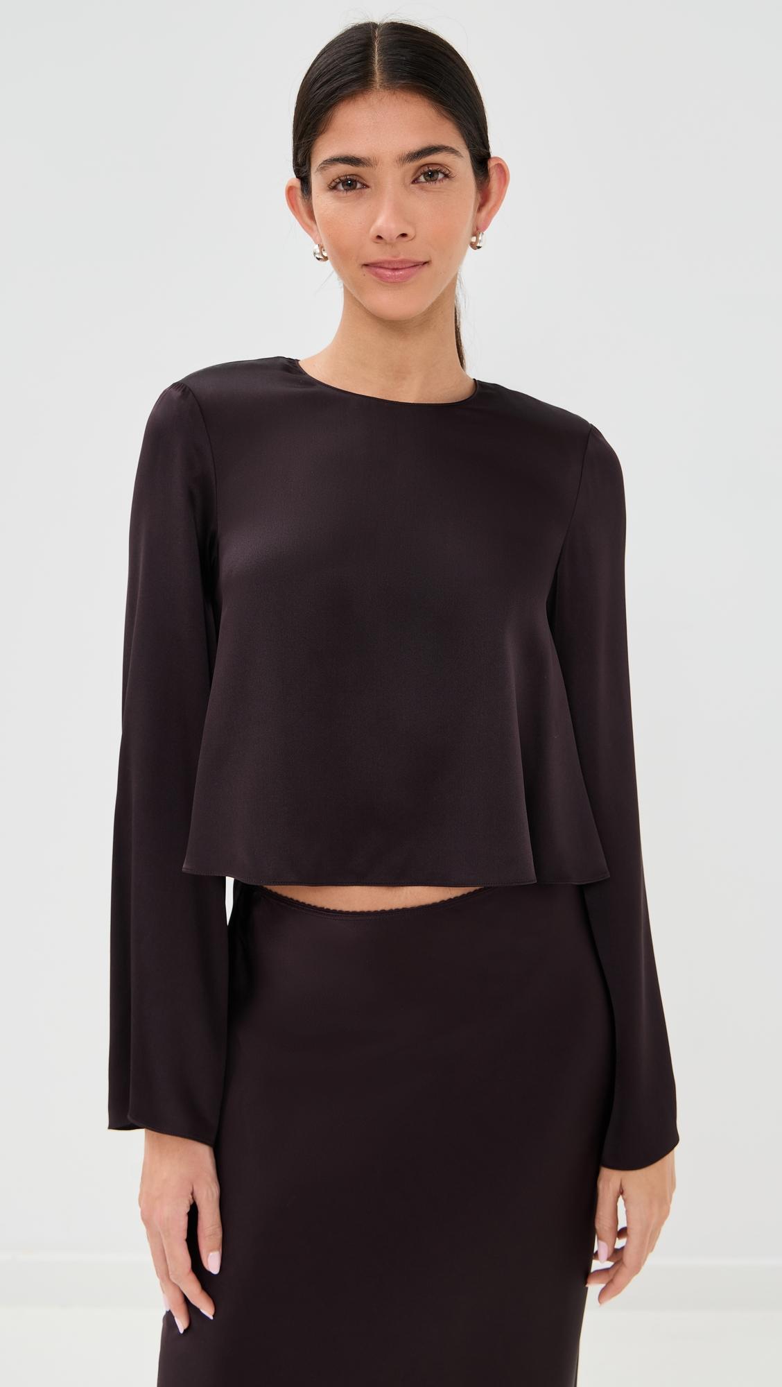 sonya flowy silk top with shoulder pads