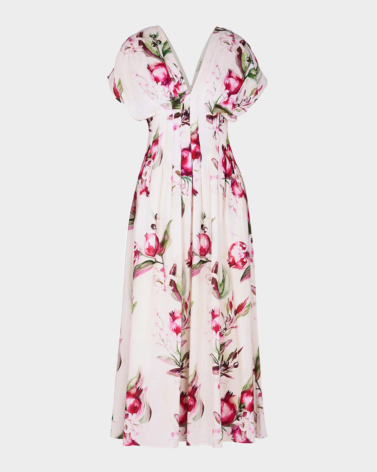 sonya pleated floral-print maxi dress