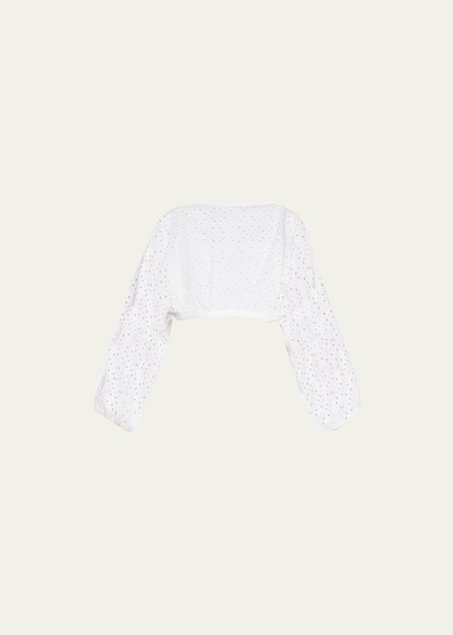 sophia eyelet cotton balloon-sleeve crop top