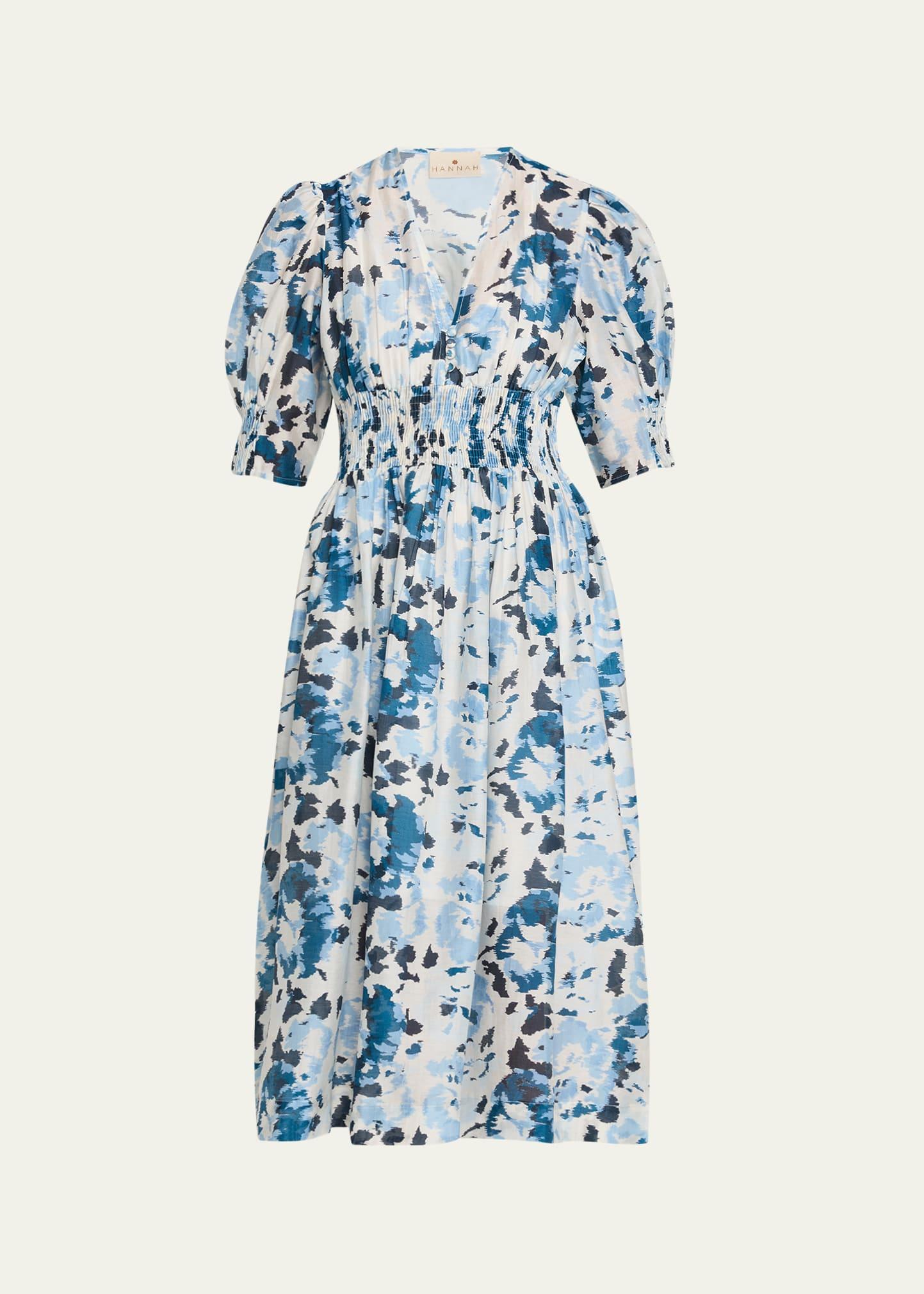 sophia puff-sleeve midi dress