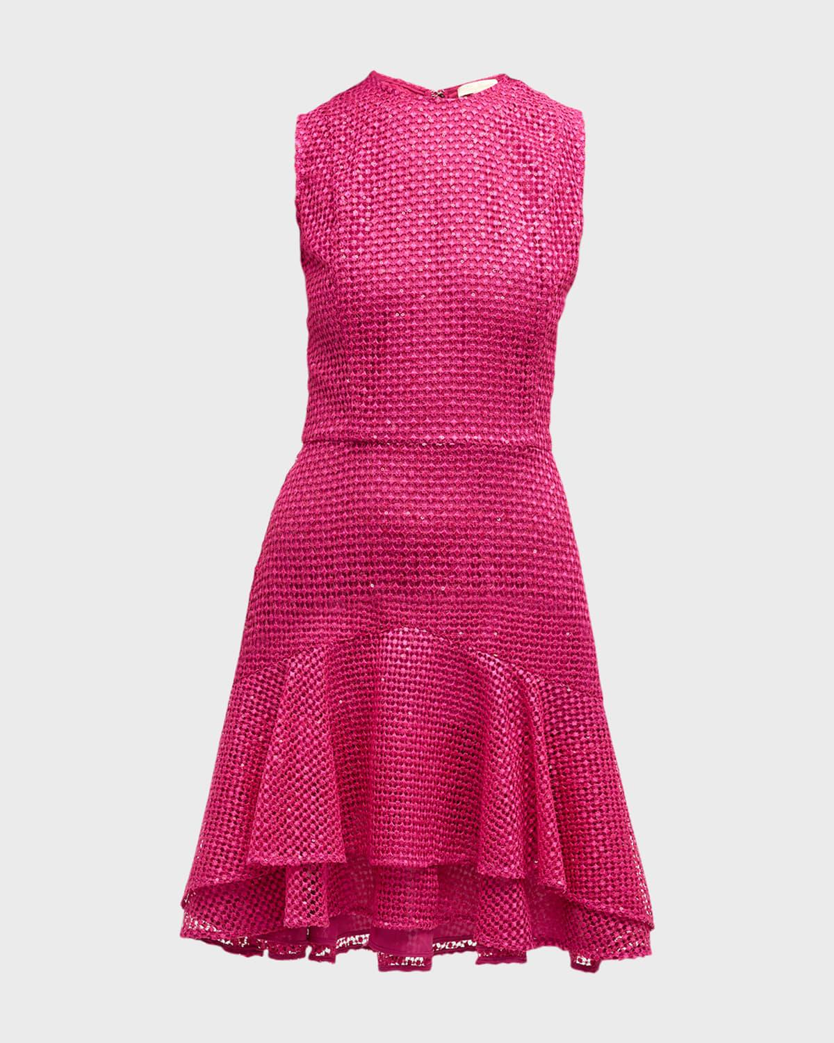 sophia sleeveless sequin net ruffle mini dress
