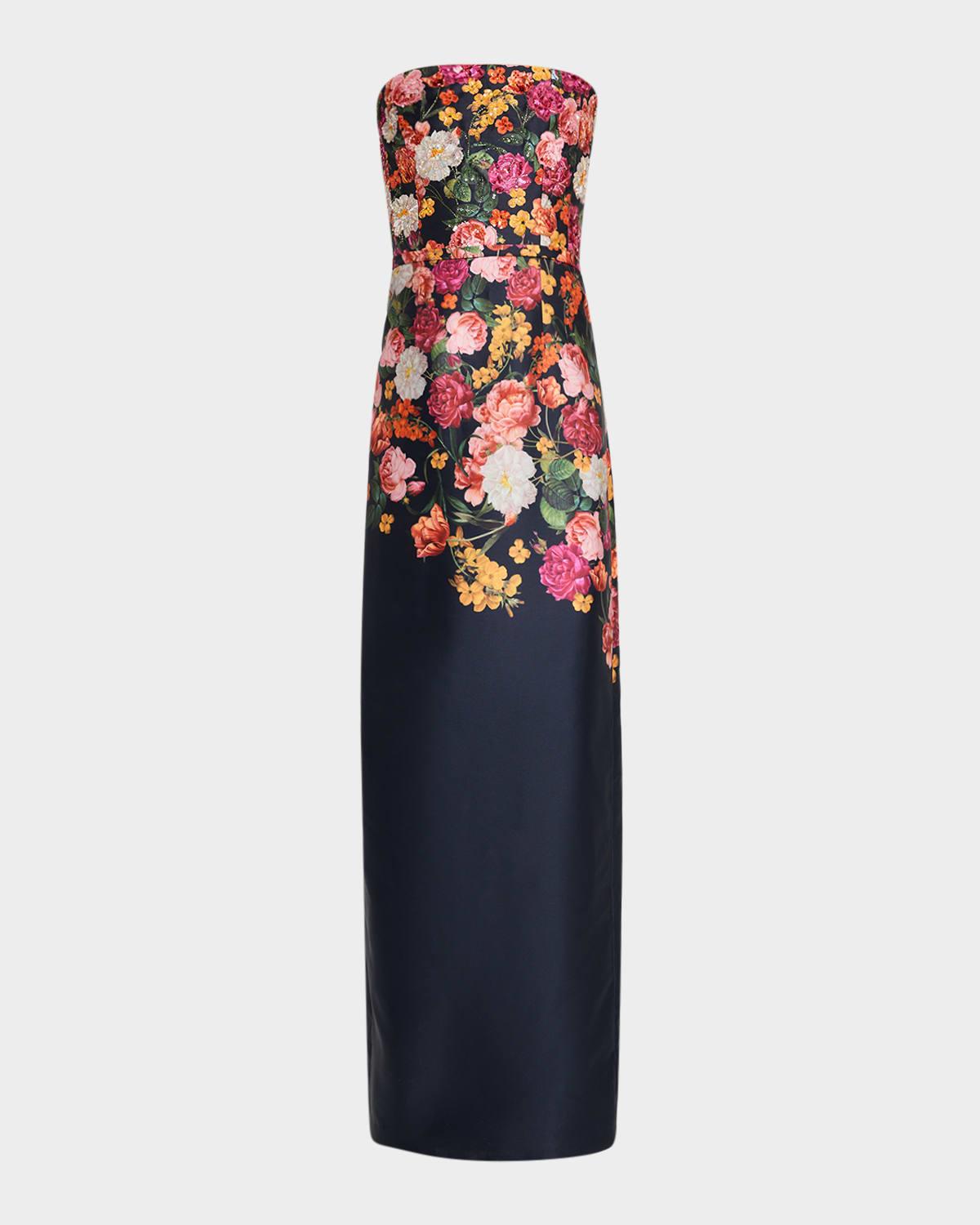sophia strapless floral-print column gown